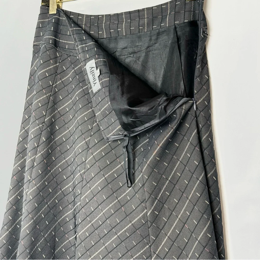 Gray-Brown Midi Skirt with Rhinestone and Chain Accents